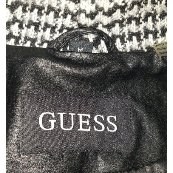 Guess Women's Wool Blend Faux Leather Arms Fringe Trim Plaid MOTO Jacket Sz M - Picture 8 of 10